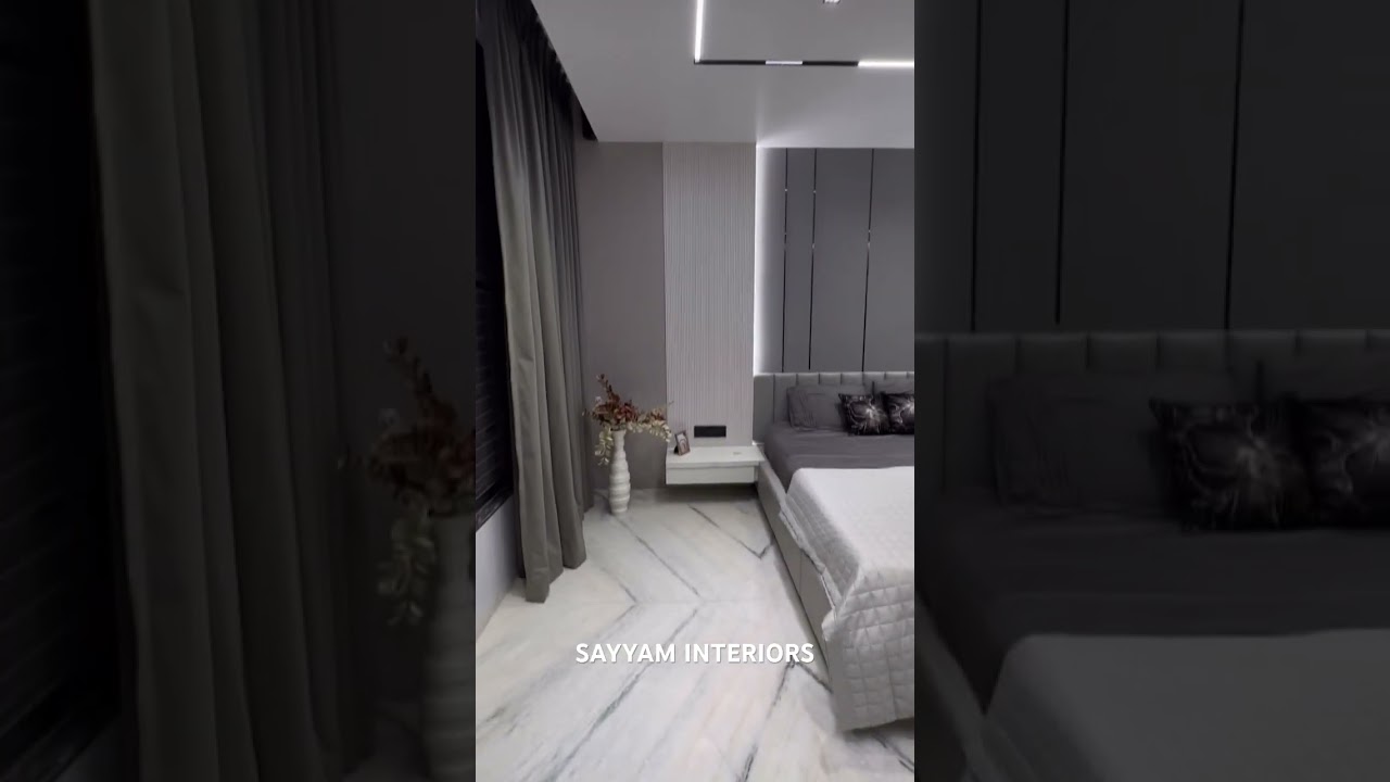 White & Grey color combination beautiful bedroom designed. #interiordesign #sayyminteriors #shorts