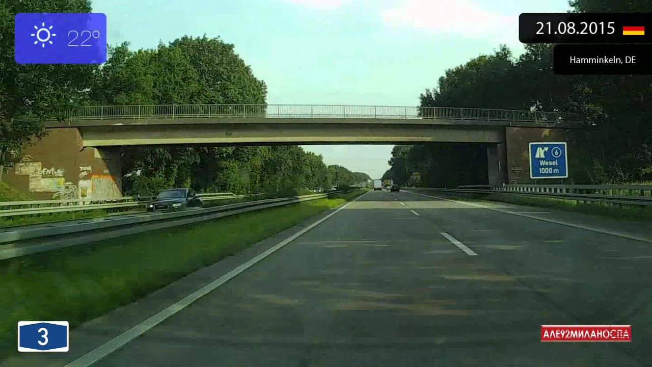 Driving through Nordrhein-Westfalen (Germany) from Emmerich to Düsseldorf 21.08.2015 Timelapse x4