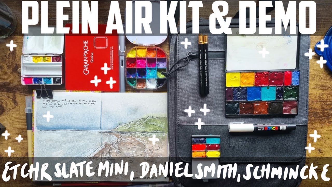First Time Plein Air Painting ✨️ Watercolour, Gouache & Kit Set Up Etchr Slate Mini 💕