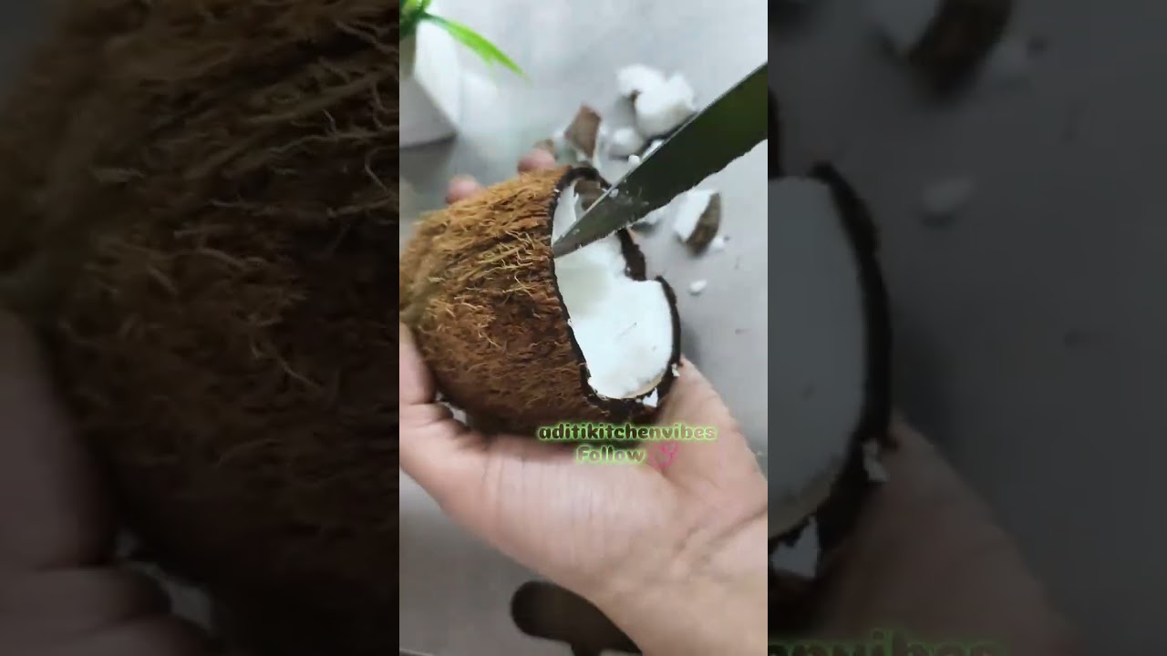 New trick to take off flesh from coconut,cut and side method 
