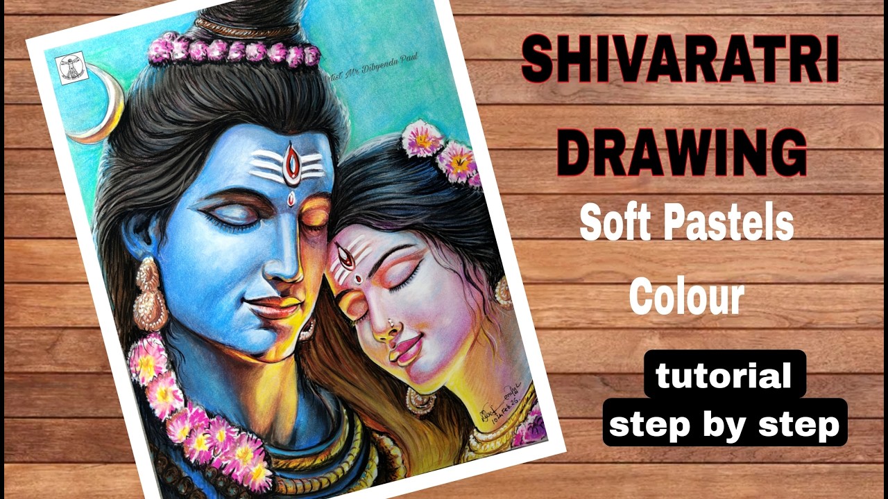 How to draw Lord shiva with Maa Parvati,Soft Pastel Colour/Shivratri Drawing,Tutorial,Step by Step
