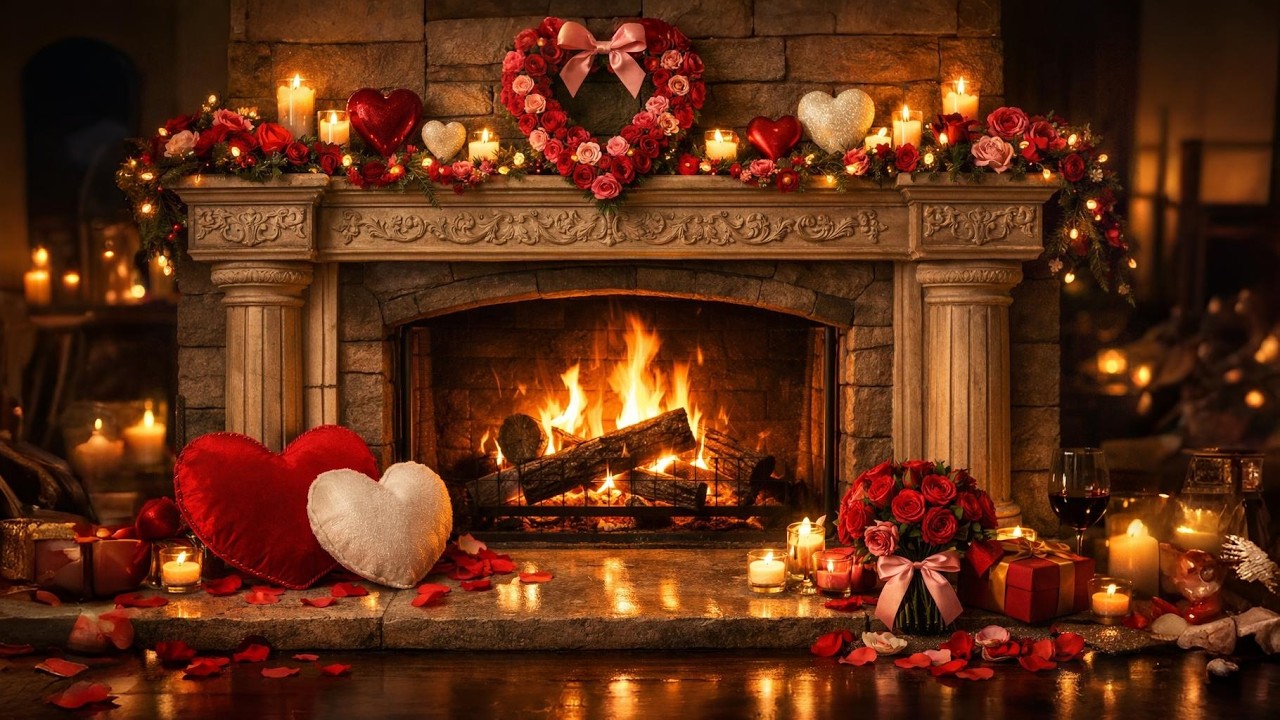 Valentine’s Day Fireplace Live ❤️ Warm Cozy Fire, Candlelight & Relaxing Romantic Vibes 2026