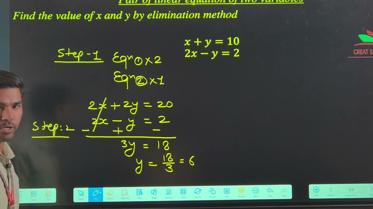 PAIRS OF LINEAR EQUATION IN TWO VARIABLES CLASS 10 GREAT Satyam Academy Sr. Sec. School