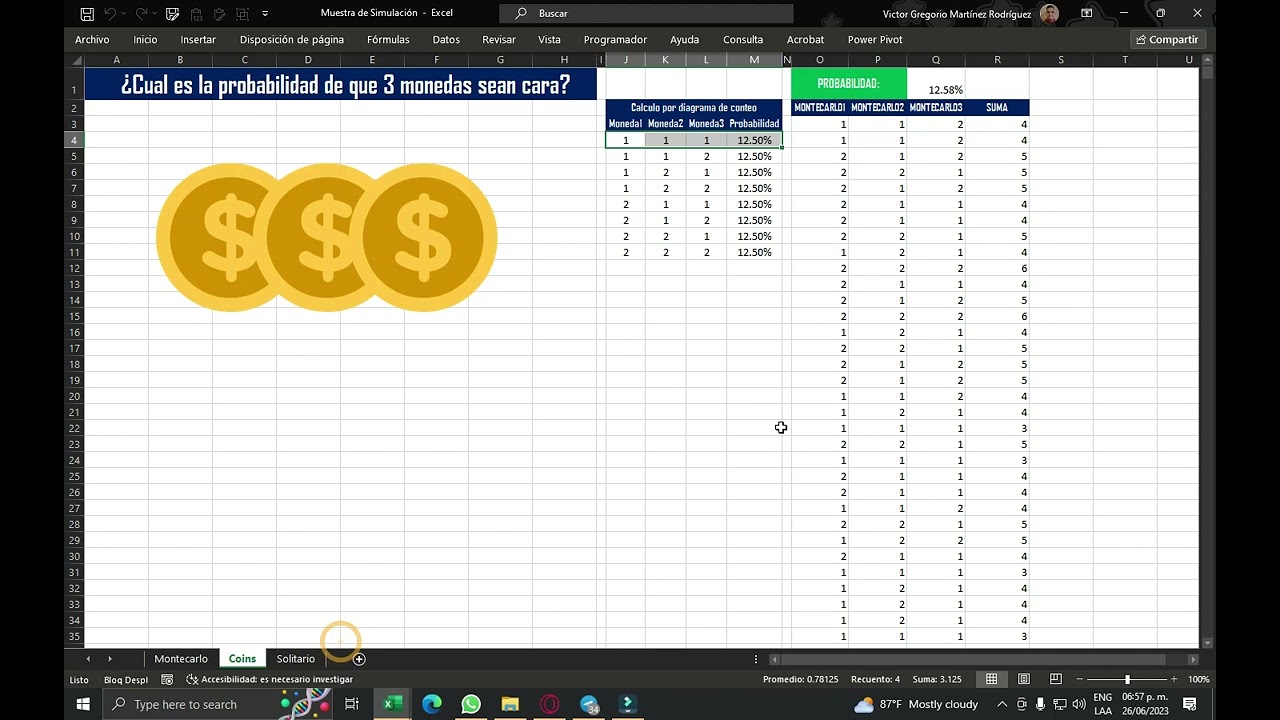 C&oacute;mo hacer un modelo sencillo de montecarlo para calcular probabilidades con VBA en Excel.