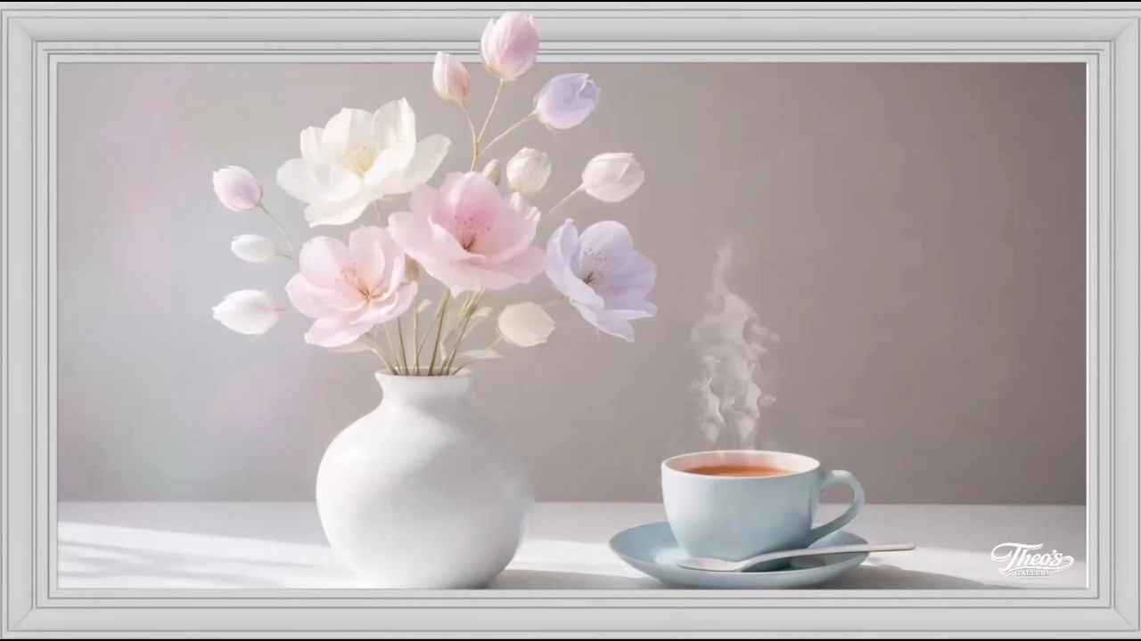 Calm Floral Tea TV Art  Aesthetic Moving Wall Art for TV I Relaxing Low Music I Screensaver