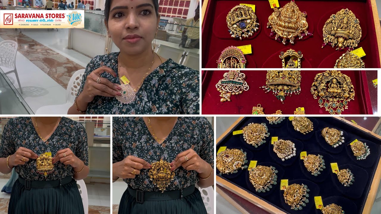 Saravana Elite Gold Pendants| Diamond Look Peacock 🦚Feather Nagas 3DAntique Kolkatta Pathakam design