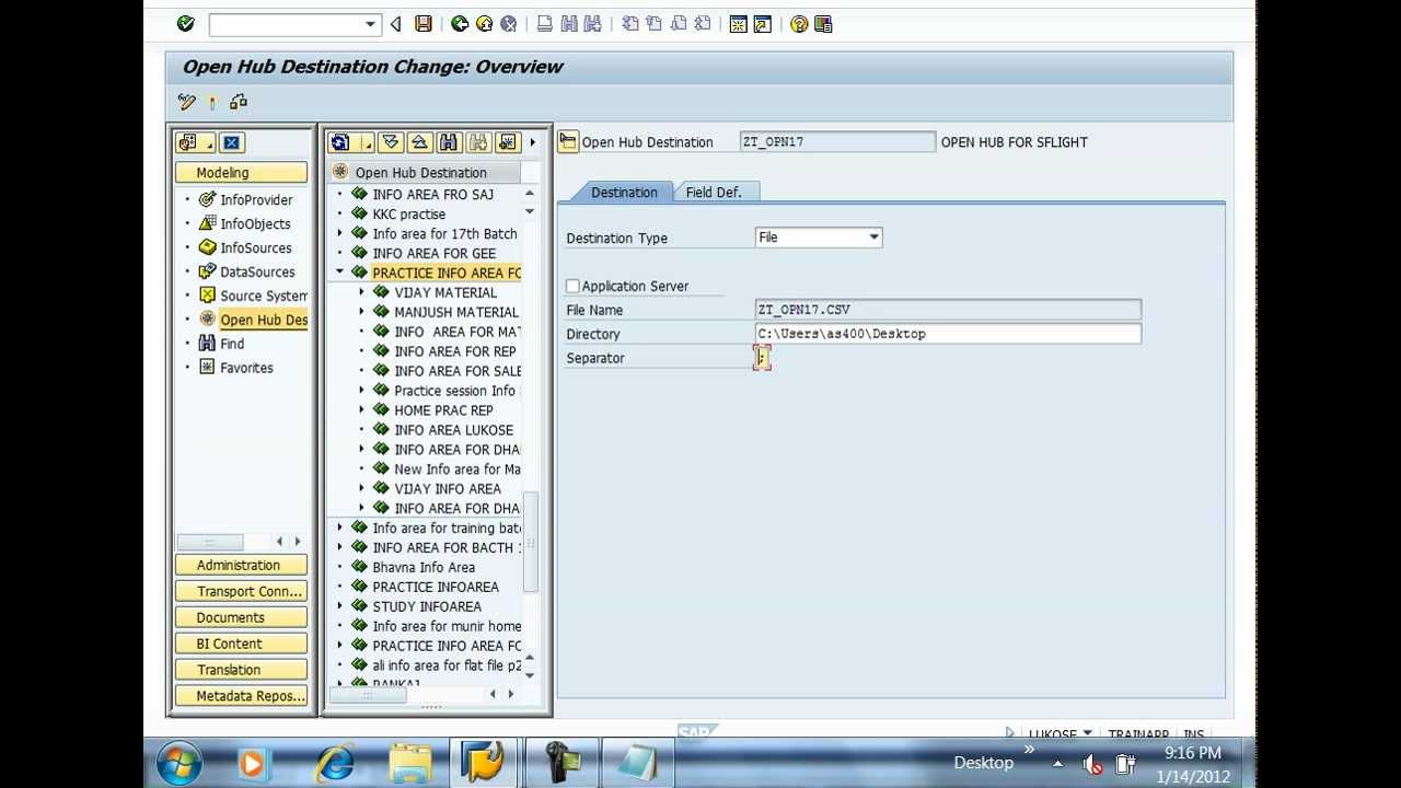 sap bi - creation of OPEN HUB DESTINATION