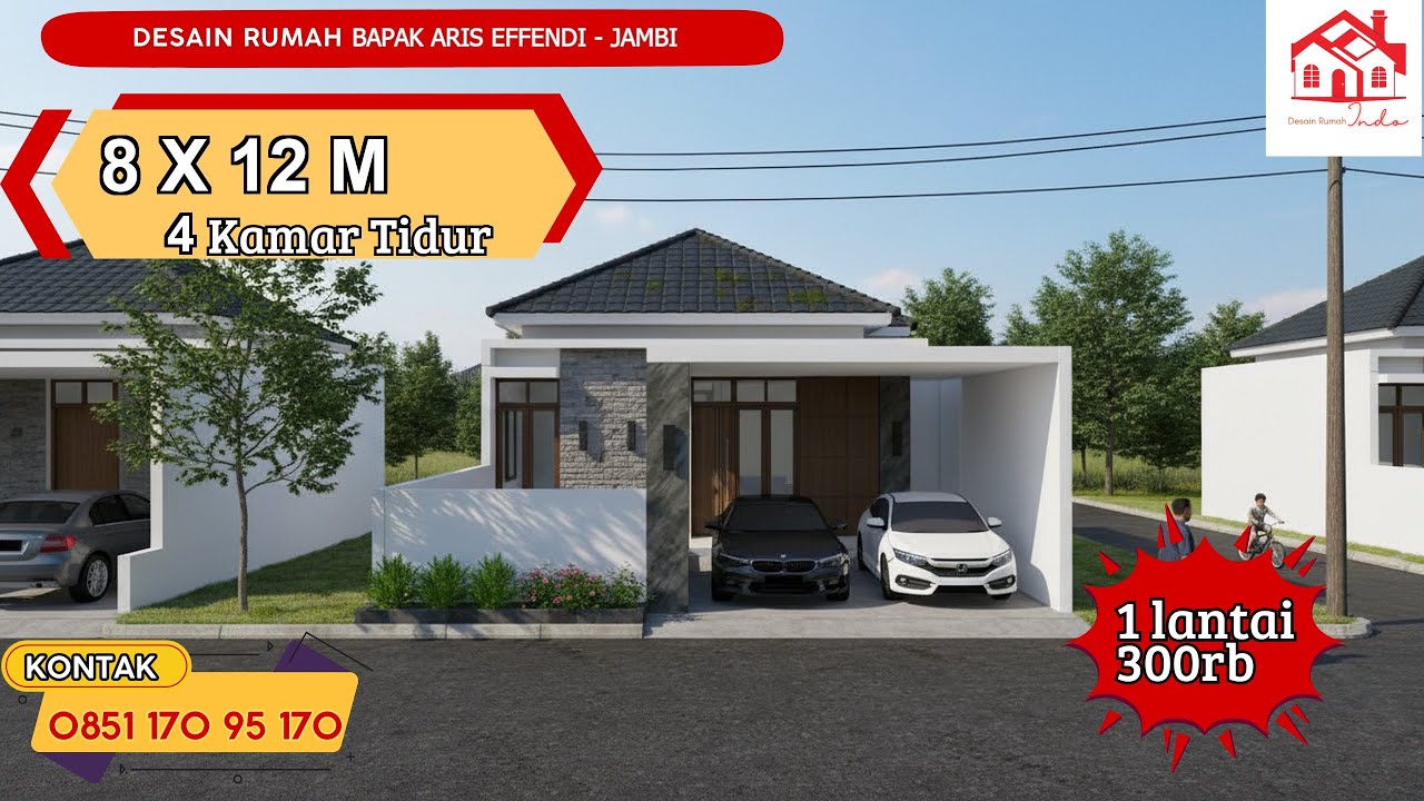 DESAIN RUMAH INDO MODEL MINIMALIS UKURAN 8 X 12M 1 LANTAI (Bapak Aris Effendi Jambi)