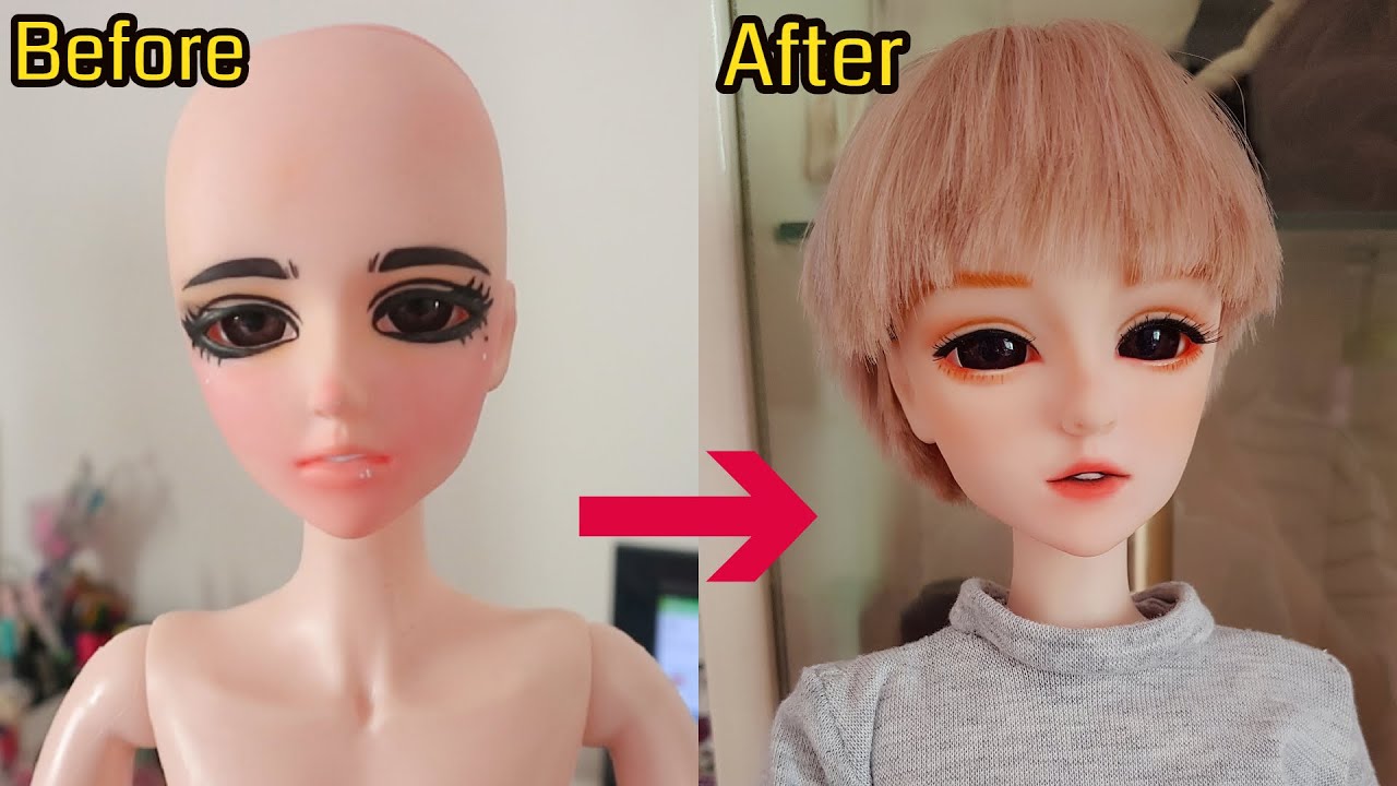 [Doll repaint] Vẽ mặt - may quần áo bb nam 60cm / Trả lời câu hỏi của các bạn/ Biến hóa búp bê #52