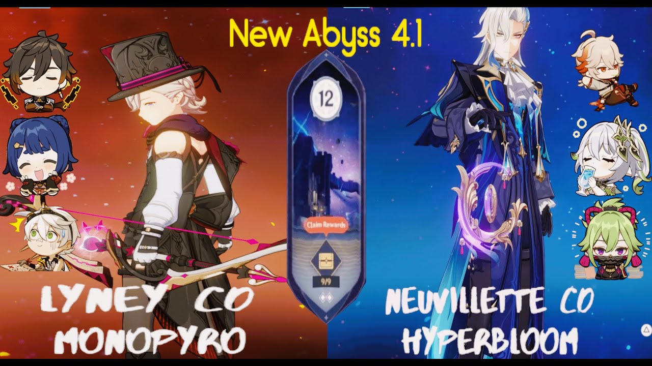 C0 Lyney MonoPyro and C0 Neuvillette HyperBloom - Genshin Impact Abyss 4.1 - Floor 12 9 Stars
