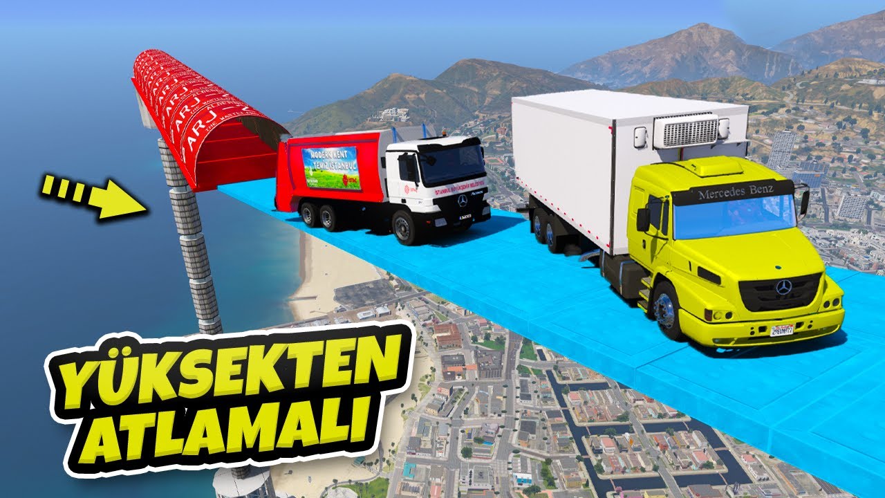 Süper Güçlü Kamyonlar Yeni Yüksekten Atlamalı Sağlamlık Testinde - GTA 5