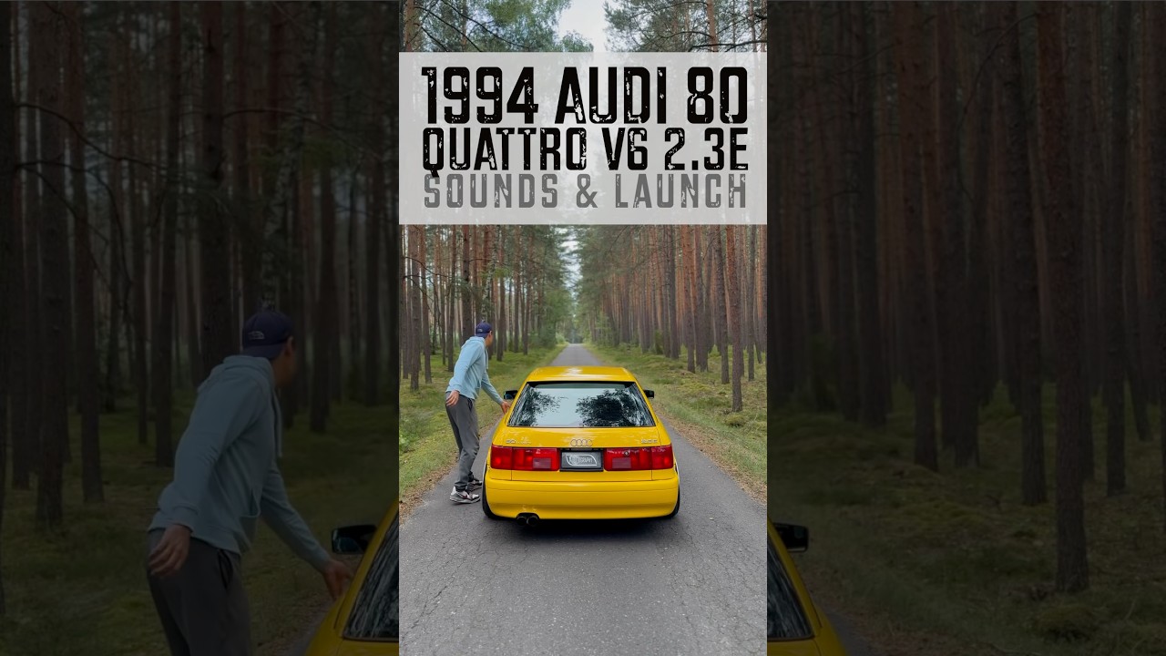 Sam w lesie z zabytkowym Audi 80 quattro z dodatkami