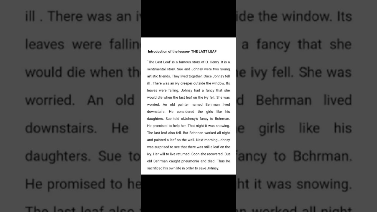 Class 9th The last leaf summary 💫🌸 #like #fact #class9th #share #shorts