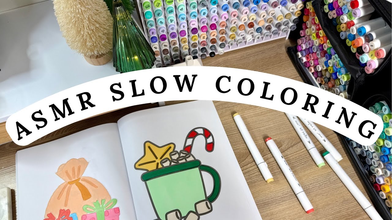 Christmas slow ASMR coloring | relaxing coloring session | ASMR marker and paper sounds 