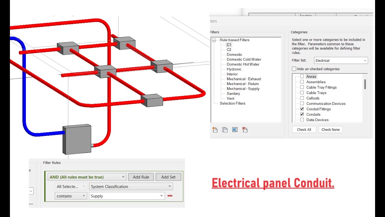 How do you add conduits filter in Revit?
