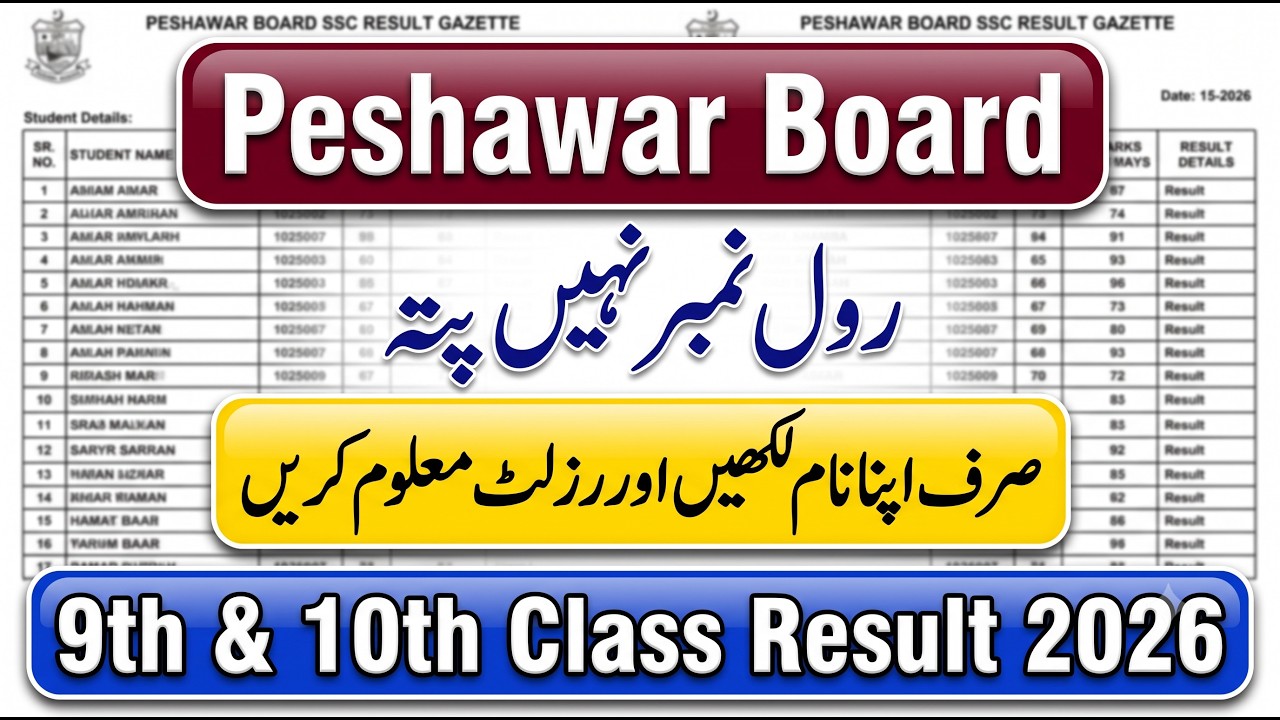How to Check BISE Peshawar Result 2026 by Name | 9th & 10th Class Gazette PDF Without Roll Number