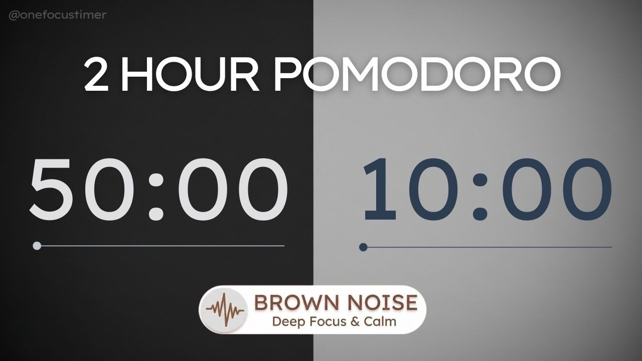 2 Hour Brown Noise Pomodoro Timer 50/10 | Deep Focus (ADHD Friendly) | Dark Gray Minimal