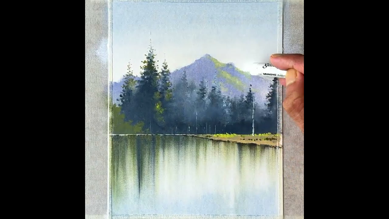 Mountain scenery drawing with oil pastels