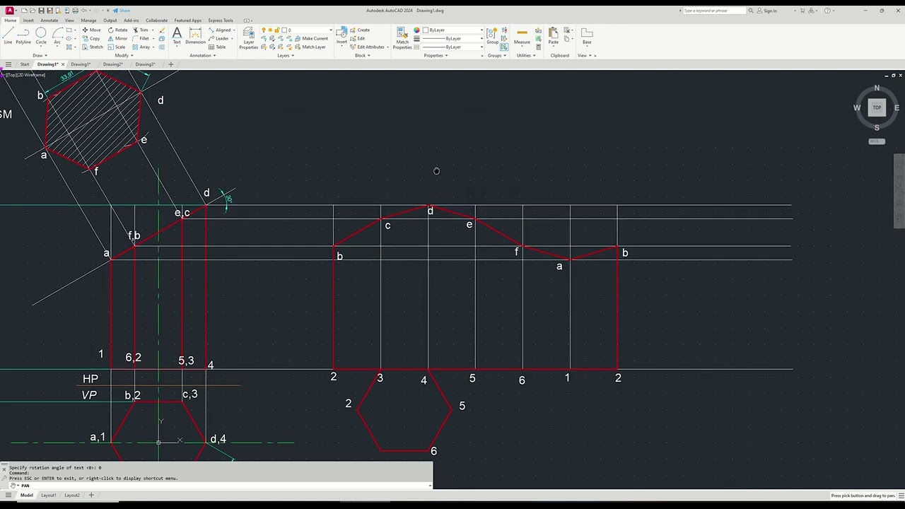 AutoCAD development of a truncated hexagonal Prism III