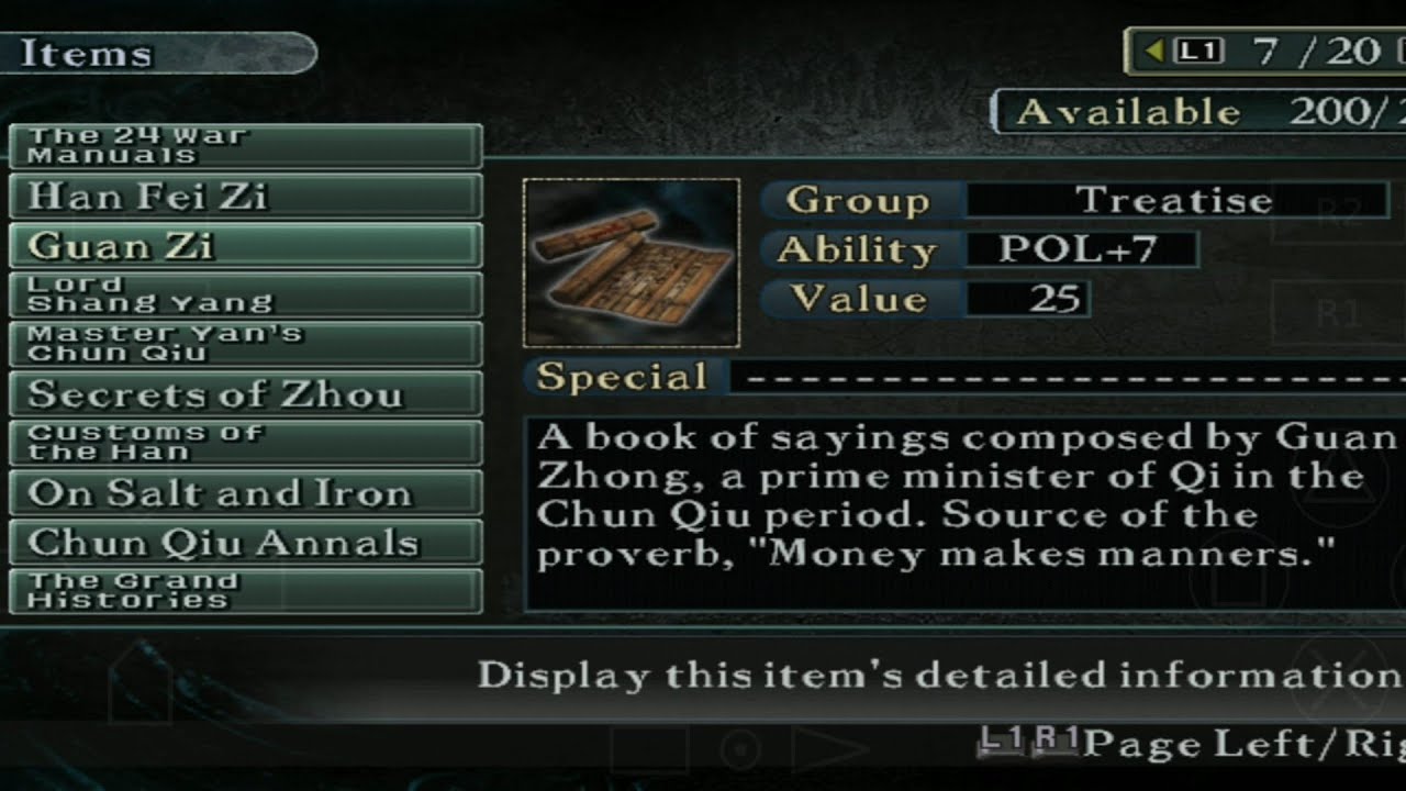 All Items Game ROTK X PS2 Aether Part 1/2