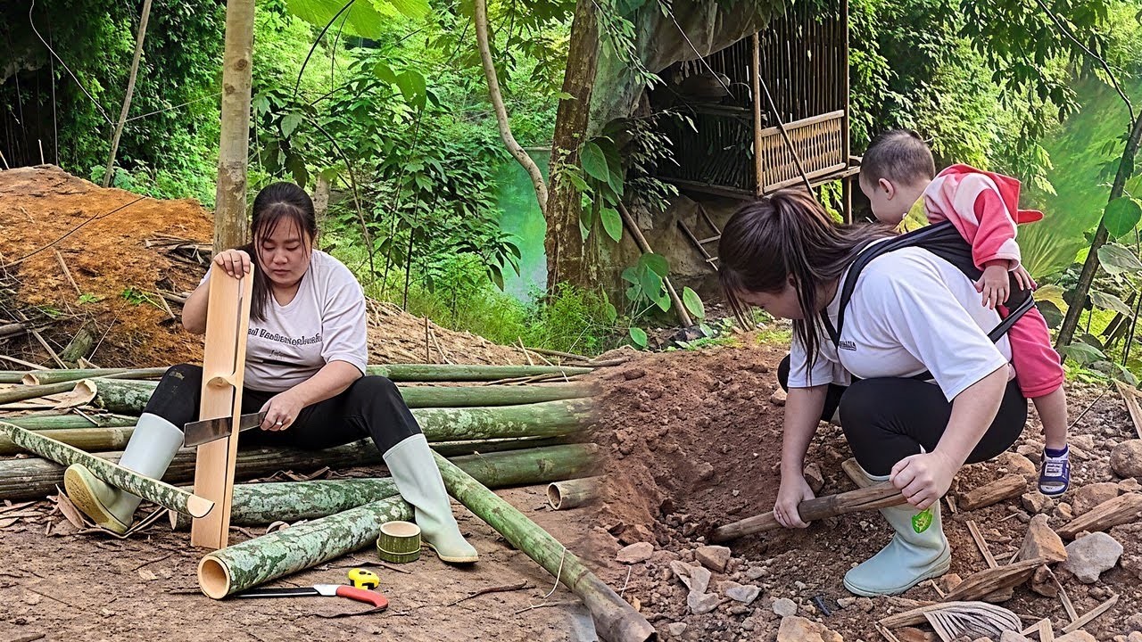 0$ Bamboo House Stair Construction | DIY Bamboo Home Project by a Single Mom