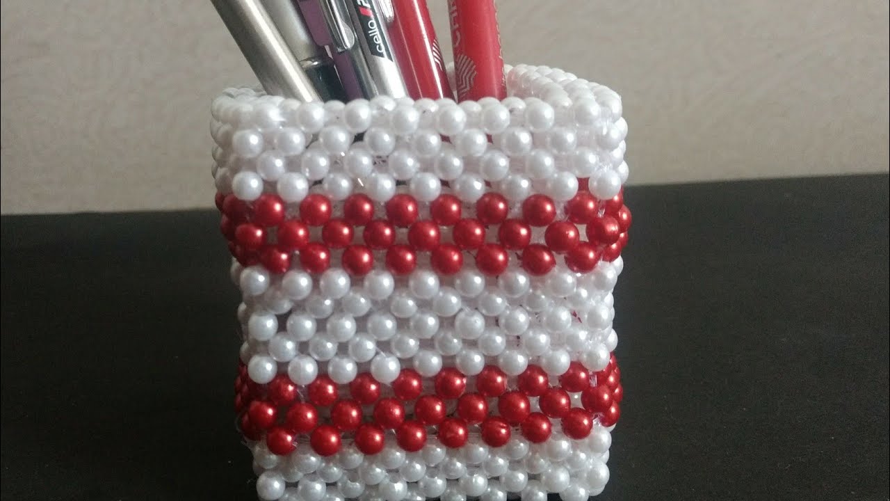 Making of Beads pen holder | Easy Beaded crafts for beginners | Pearl art & Craft