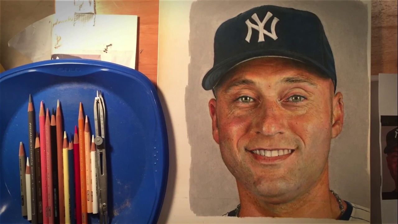 DEREK JETER REALISTIC PRISMACOLOR PENCIL RENDER