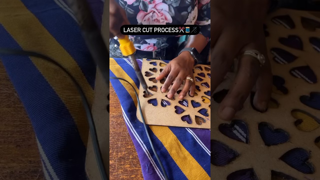 Laser cut process on fabrics and asooke. Was this helpful? Subscribe for more related videos.