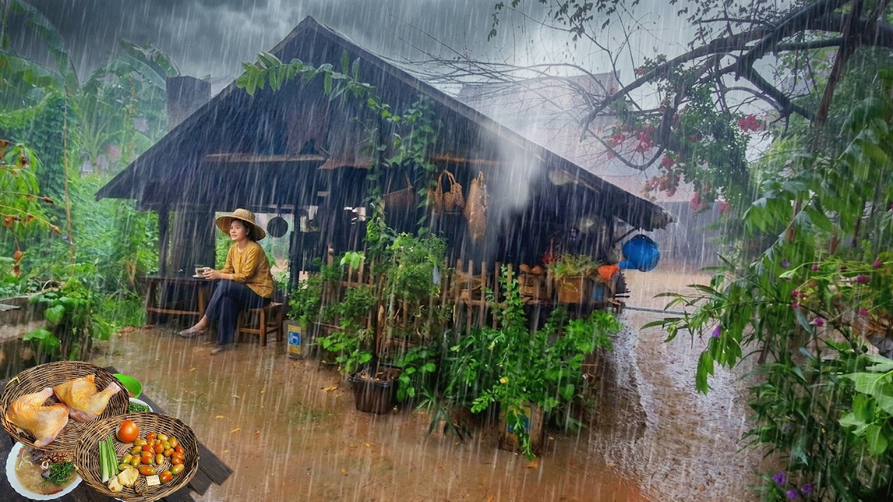 Rainy Village Day, Harvest & Traditional Chicken Cooking