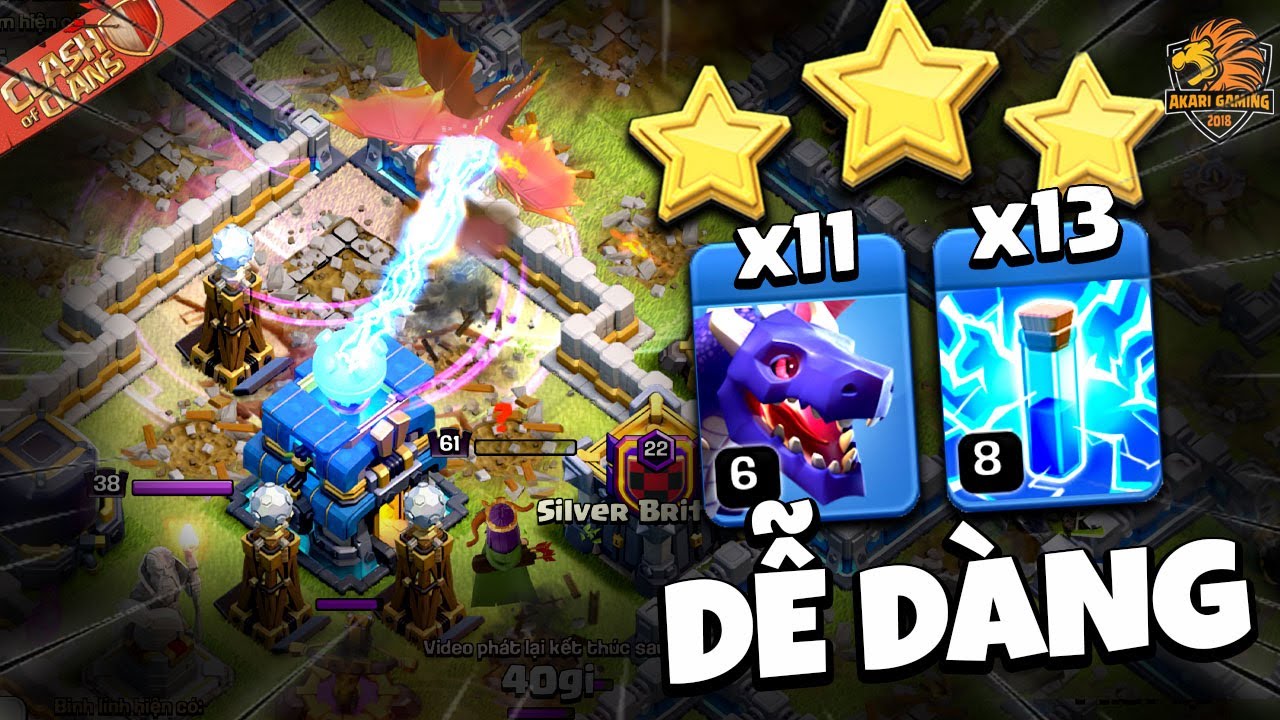 Combo TH11 Zap Dragon Đ&aacute;nh 3 Sao Th12 Cực Kỳ Đơn Giản Clash of clans | Akari Gaming