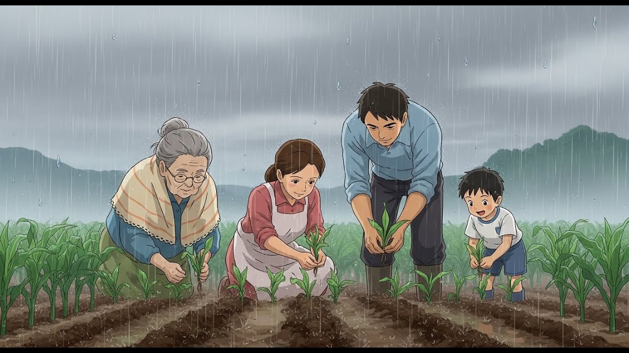 Planting Corn Together In The Rain | Peaceful Ghibli Village ASMR