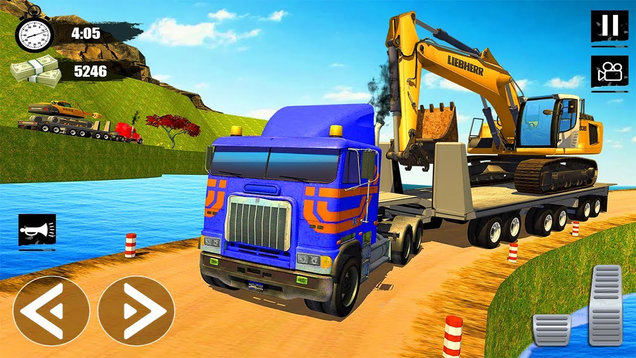 Mega Construction Vehicles Transport Simulator - Blue Long Trailer Truck Driver - Android Gameplay#2