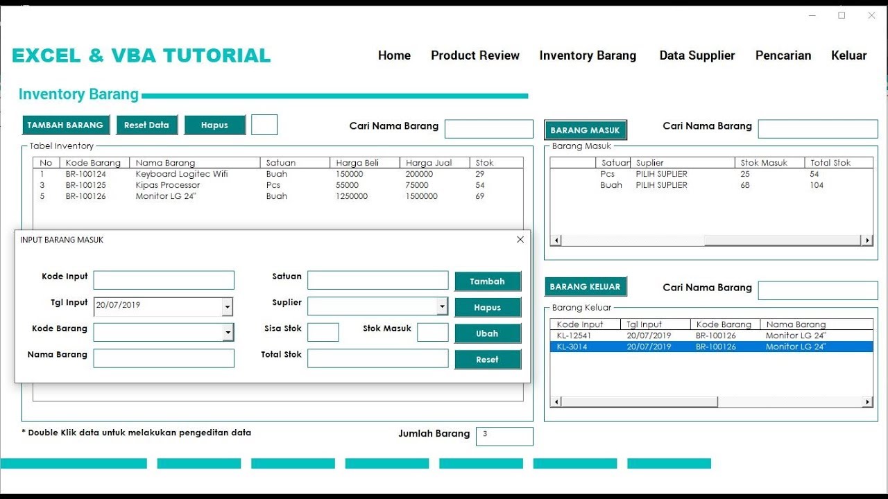 MEMBUAT FORM BARANG MASUK BARANG KELUAR | INVENTORY GUDANG PART 2 | EXCEL & VBA TUTORIAL