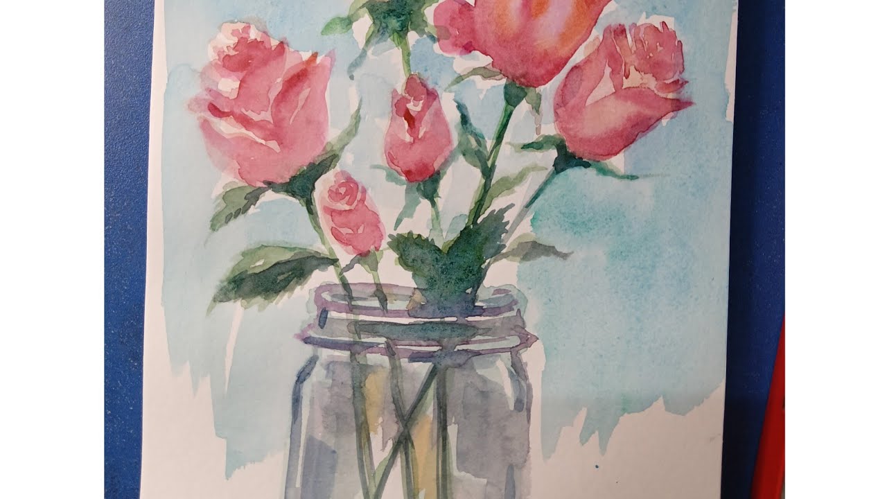 Roses in a painted vase nearby🤷✅