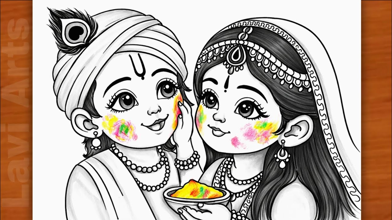 How to draw radha krishna for holi | simple and beautiful holi special drawing | chitra | Lavi Arts
