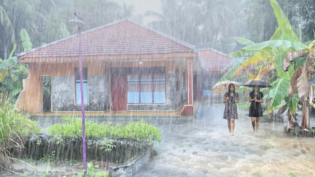 Walk in Heavy Rain Sounds for Sleeping, Rain and Thunder Sounds | A Relaxing Rain Walk Day