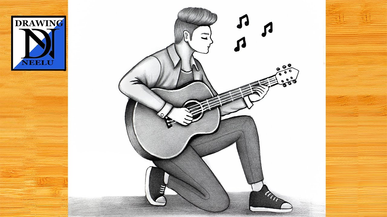 A Boy Playing Guitar – Easy Pencil Drawing for Beginners” || Boy Drawing Easy