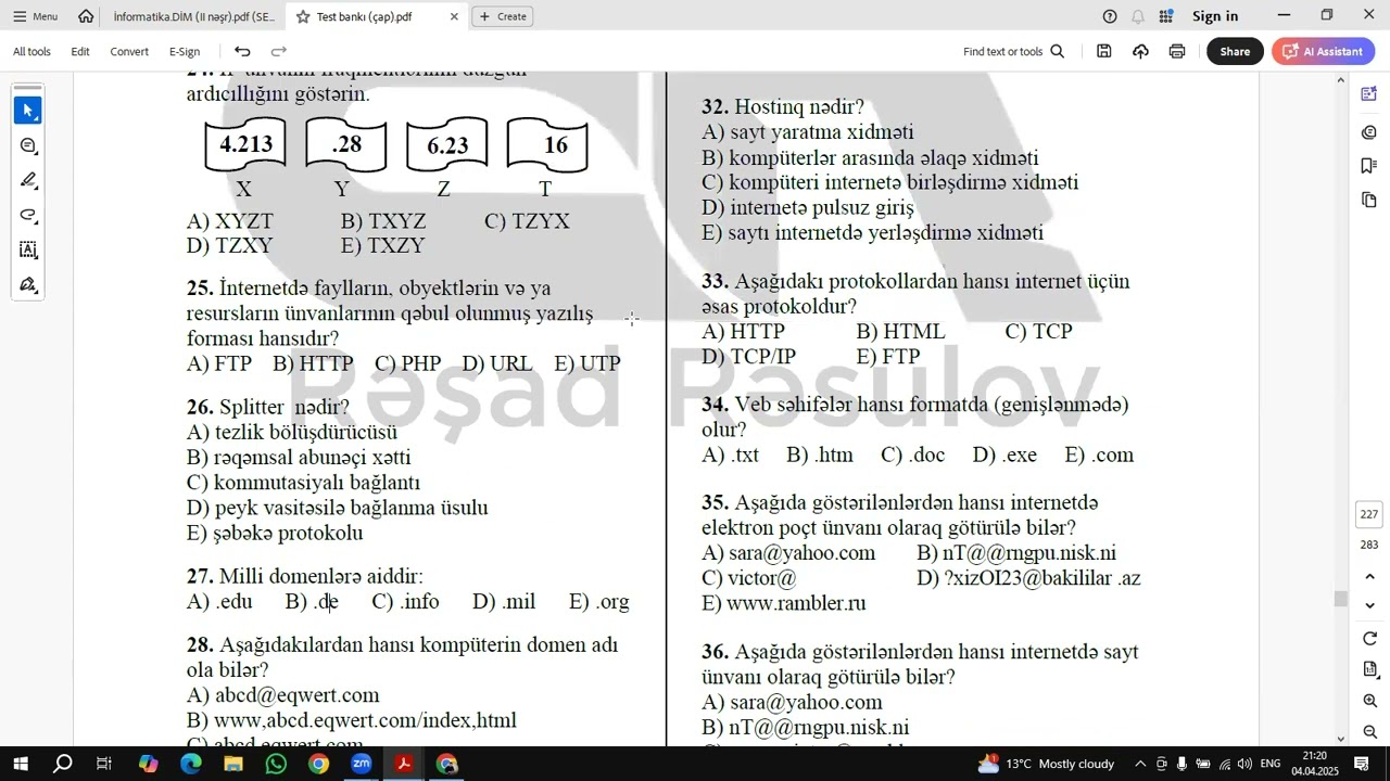 BÖLMƏ 14. İNTERNET. TEST İZAHI (1-150)