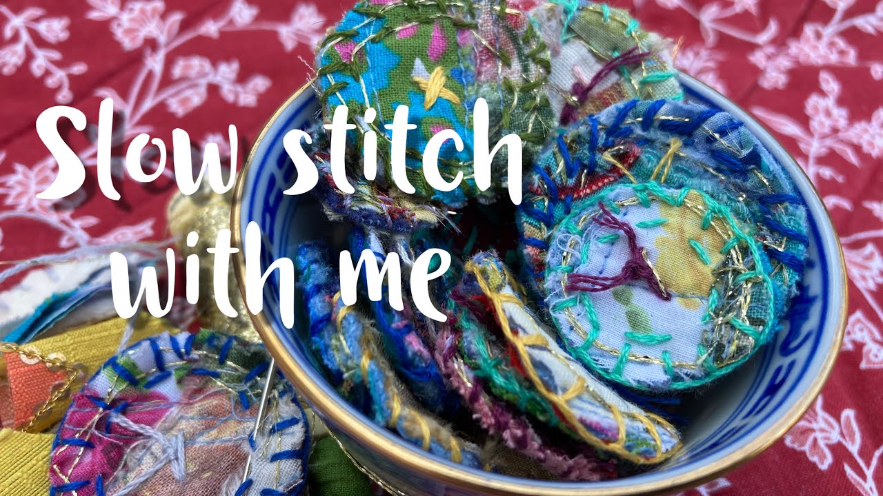 Let’s slow stitch hand sew whimsical buttons use up fabric scraps