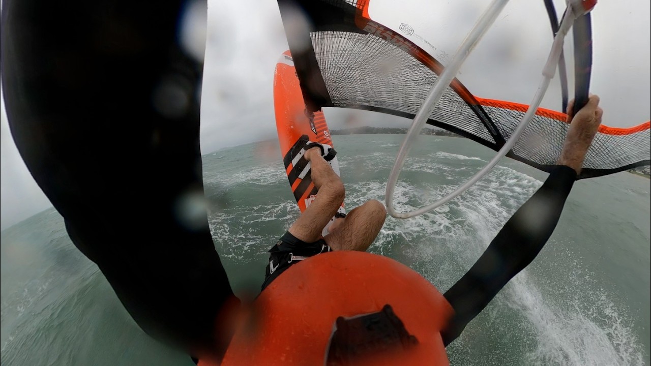 Windsurfing Snells Beach, Auckland NZ 120226, Severne Dyno 105, Blade Pro 5.3. Bump jump and tacking
