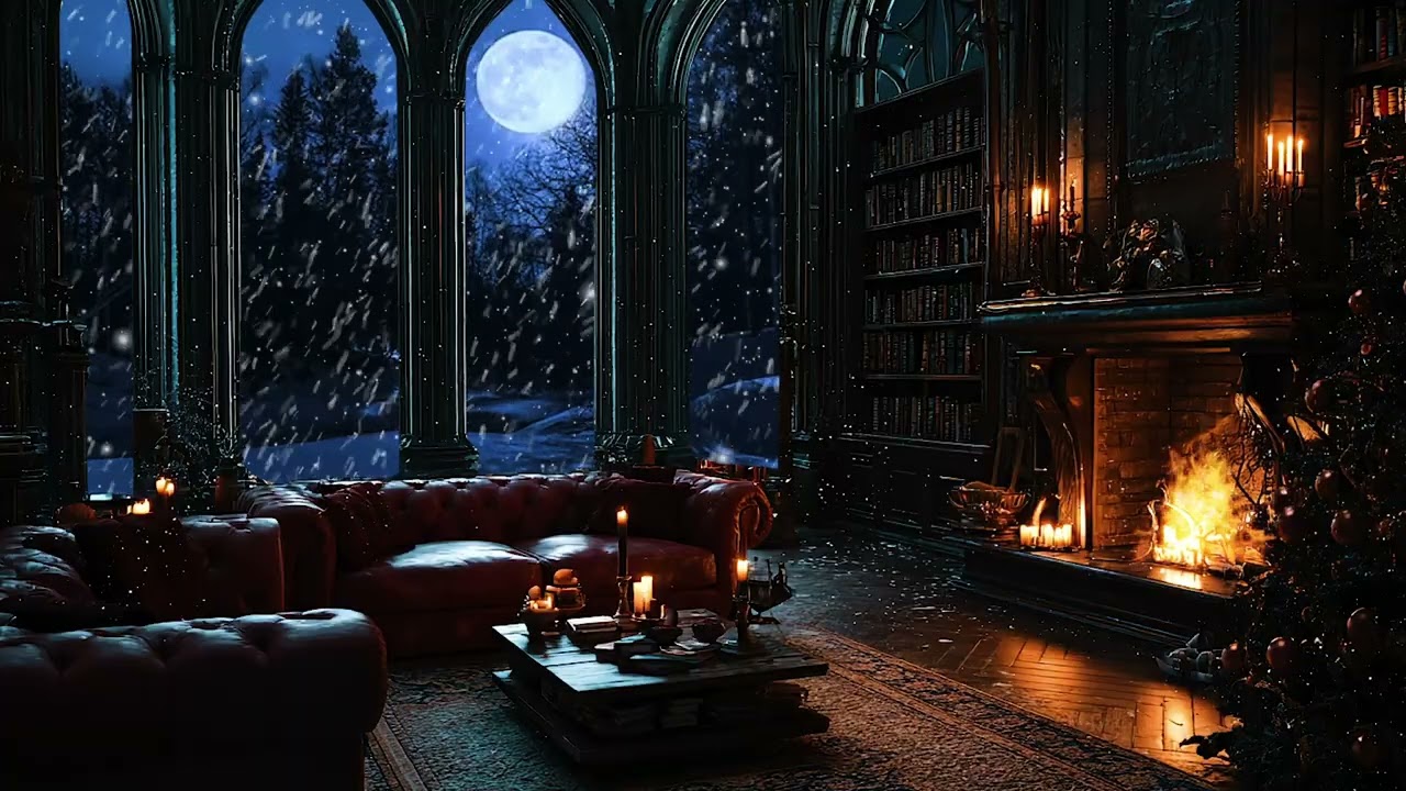 Old Victorian Study 🕯️🔥 Crackling Fire & Snowy Dark Academia Ambience for Reading & Focus