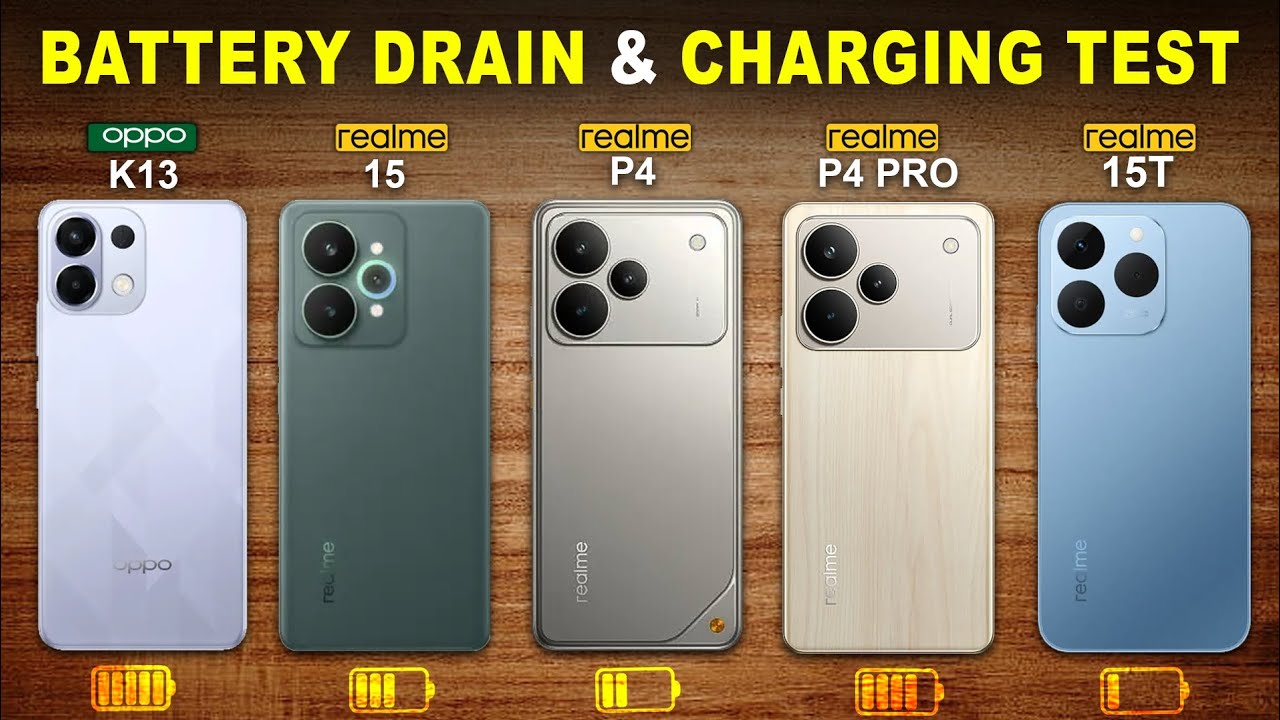 Realme P4 Pro vs Realme 15 vs Realme P4 vs Realme 15T vs Oppo K13 Battery Drain and Charging Test🔋