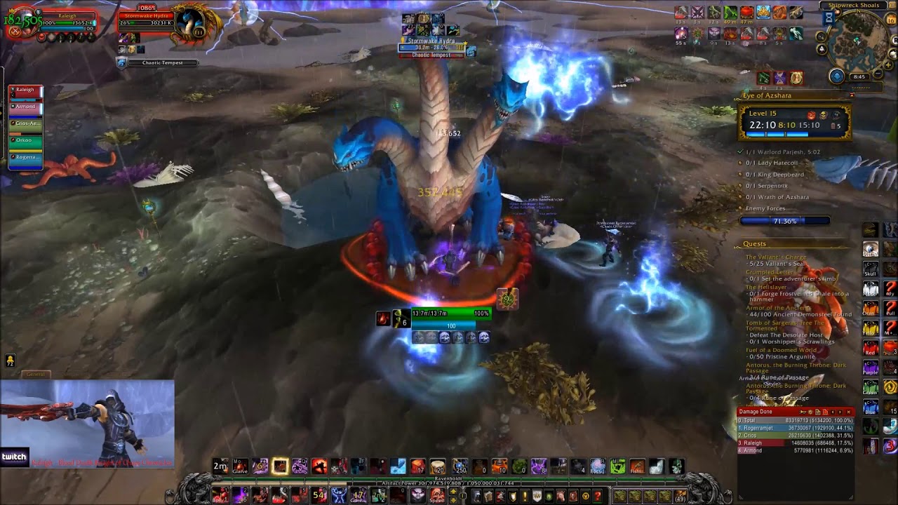 Eye of Azshara Mythic +15 on time Blood DK pov 7.3.5 (Raging, Necrotic, Tyrannical)