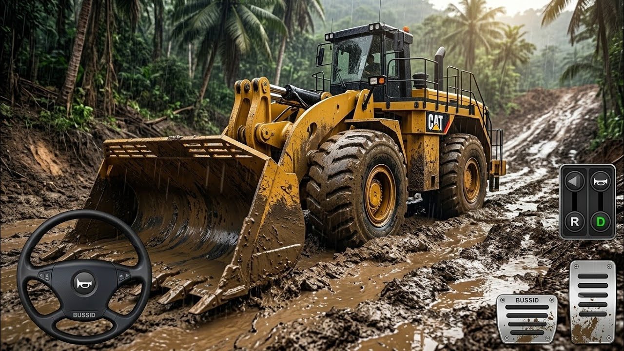 😱 Can Caterpillar Wheel Loader Survive This Dangerous Mud Road? | BUSSID Gameplay