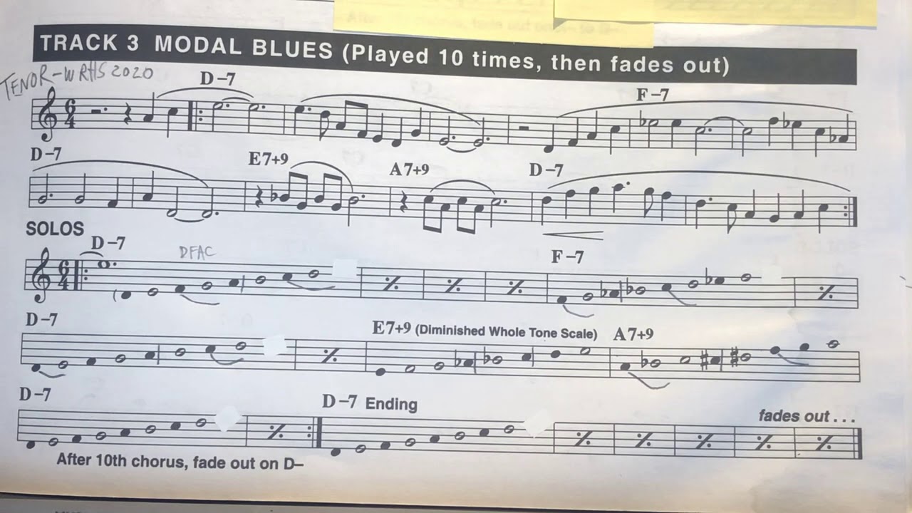 Jamey Aebersold &ldquo;Modal Blues&rdquo; demonstration on tenor saxophone, take 1