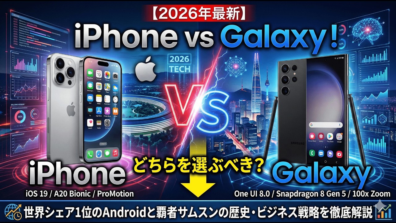 【2026年最新】iPhone vs Galaxy！どちらを選ぶべき？世界シェア1位のAndroidと覇者サムスンの歴史・ビジネス戦略を徹底解説