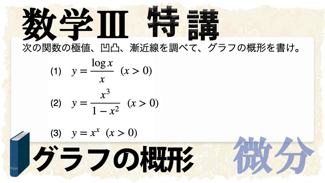 グラフの概形 (増減, 極値, 凹凸, 漸近線) マスターへの道！(数学III特講・微分/グラフ①)