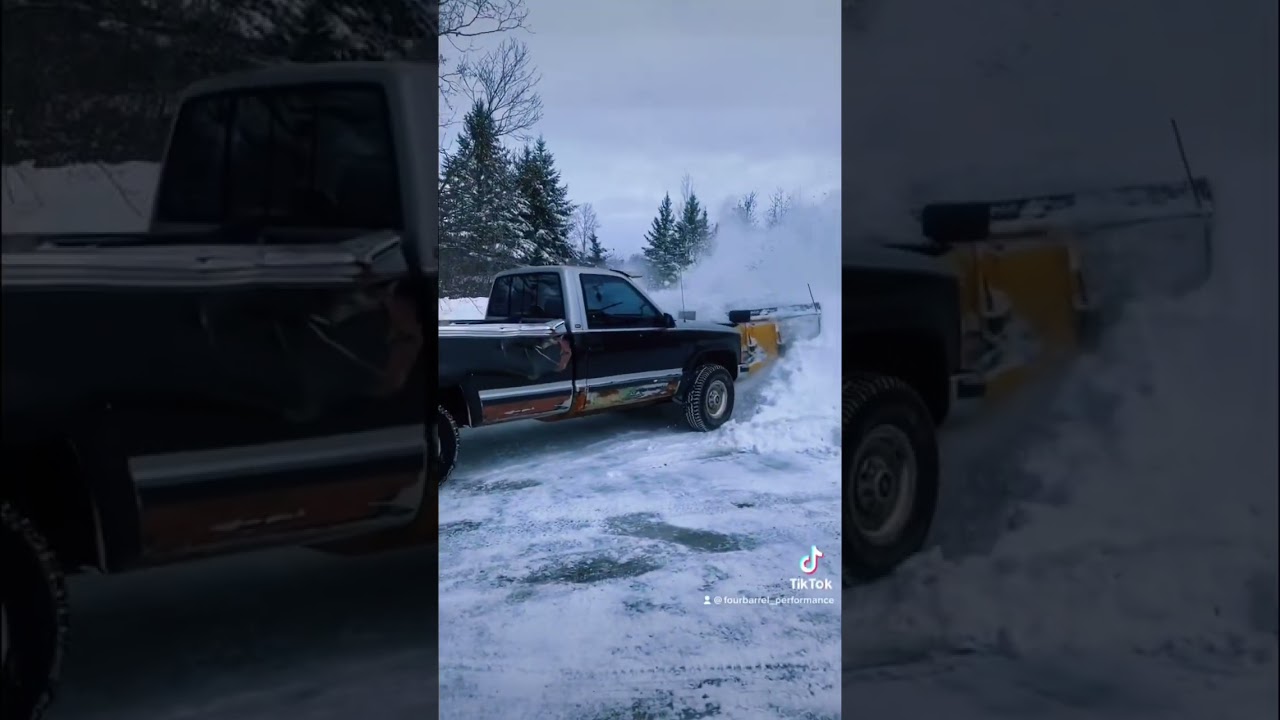 1989 Chevy k3500 454bbc, 8ft fisher plow in action! #classiccars #snowplowing #plowtruck #chevy #obs