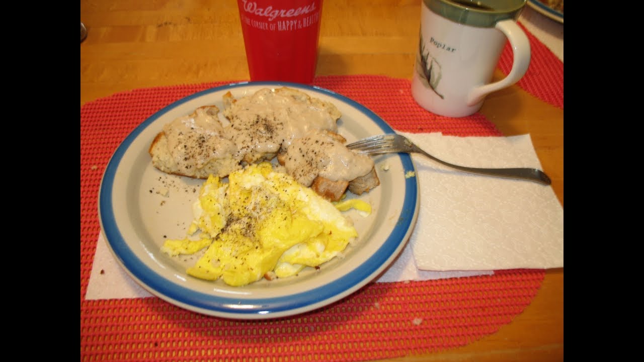 COWBOY BREAKFAST, Biscuits, Gravy and Scrambled Eggs