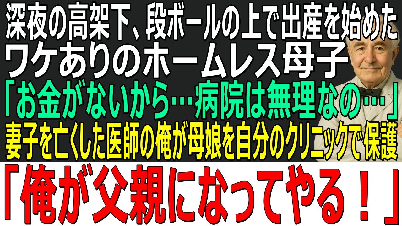 【感動する話】深夜の高架下、段ボールの上で出産を始めたワケありの貧乏母子「お金がないから…病院は無理なの…」→正義感の強い医師の俺が母娘を保護し、「俺が父親になってやる！」【スカッと・朗読・泣ける話】
